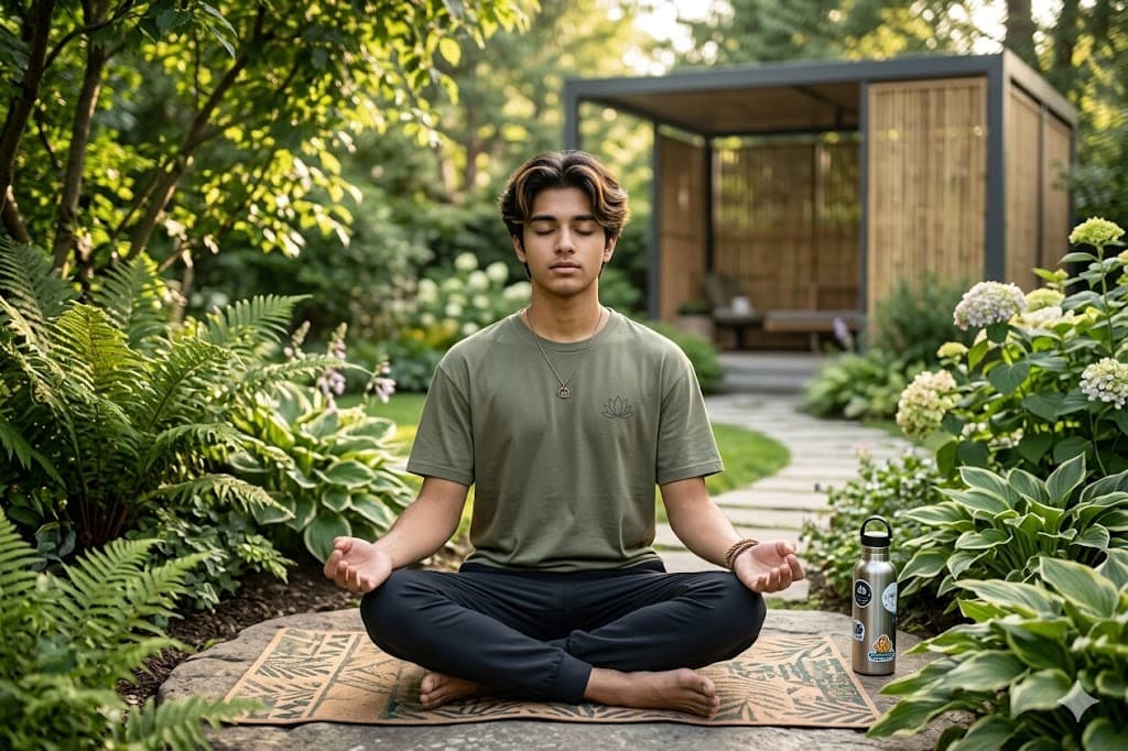 Person meditating in a garden