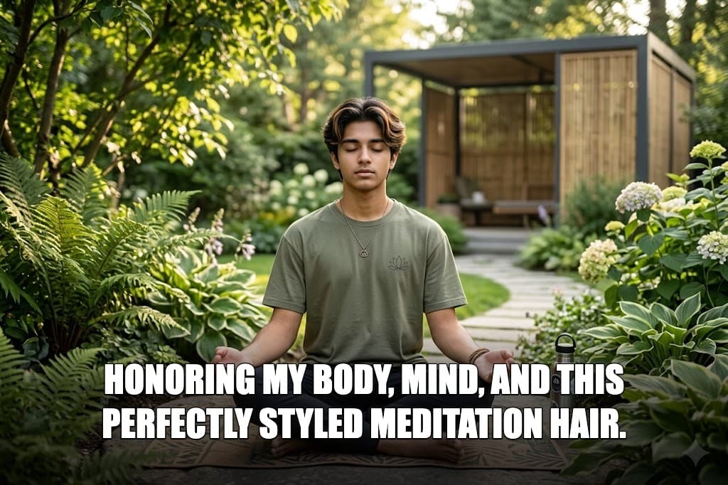 Meme: "Honoring my body, mind, and this perfectly styled meditation hair."
