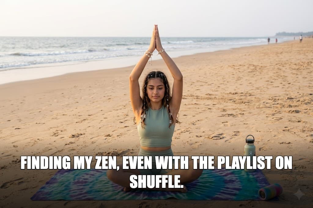 Meme: "Finding my zen, even with the playlist on shuffle."