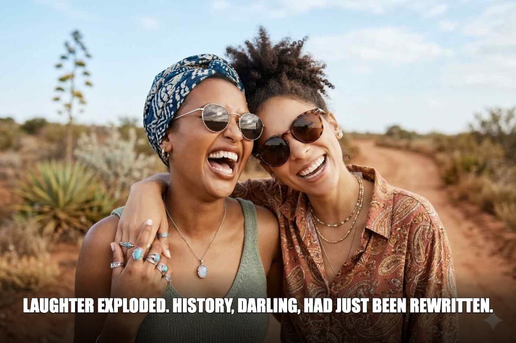 Meme: "Laughter exploded. History, darling, had just been rewritten."